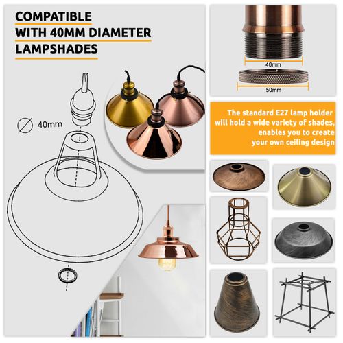 2m Twisted Vintage Pendant Light E27 Holder – Stylish Rustic Home Lighting