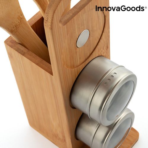 7-Piece Bamsa Bamboo Utensil & Magnetic Spice Rack Set - Stainless Steel Magic!