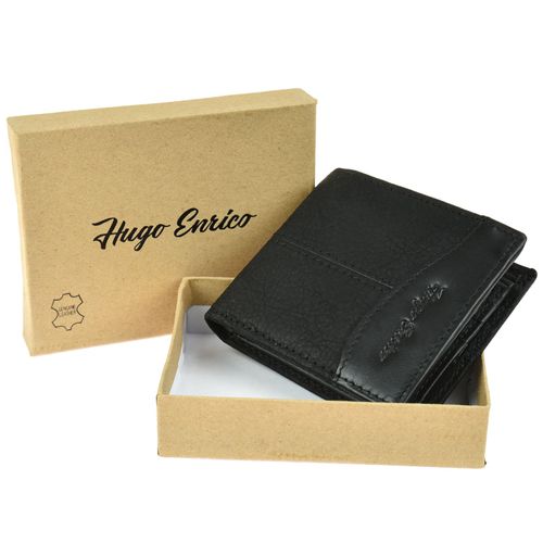 Stylish Hugo Enrico Bifold Wallet - Genuine Leather, Black, Double Stitch Design