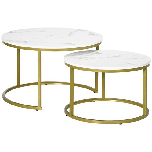 Stylish HOMCOM Marble Nesting Coffee Table Set for Living Room & Office