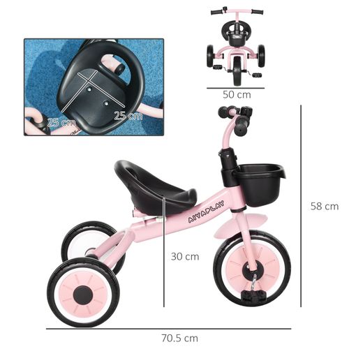 Adjustable Kids Trike with Basket & Bell - Pink Tricycle for Ages 2-5