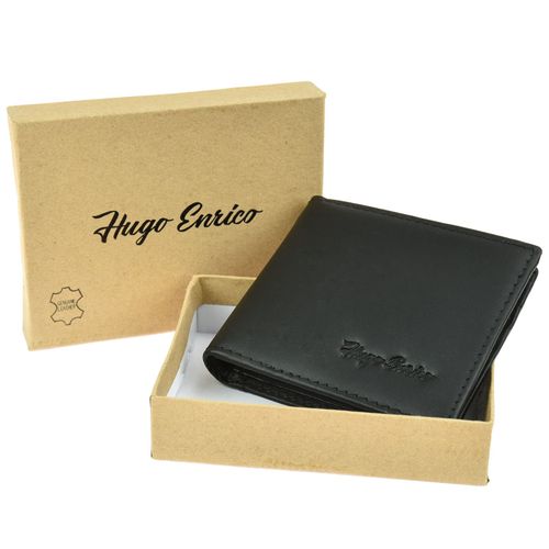 Hugo Enrico Black Bifold Leather Wallet - Stylish Coin Pouch & Card Holder