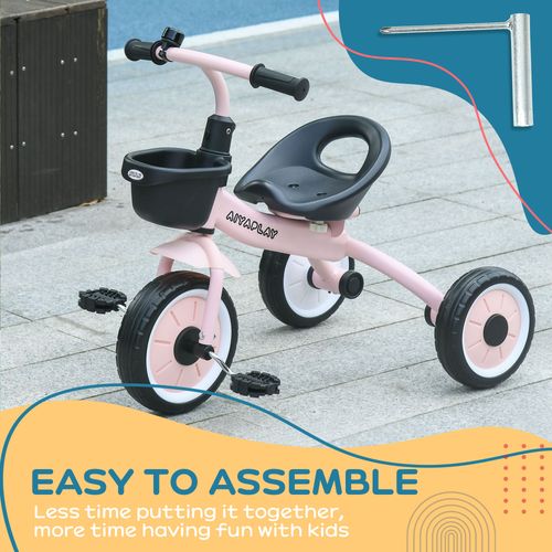 Adjustable Kids Trike with Basket & Bell - Pink Tricycle for Ages 2-5