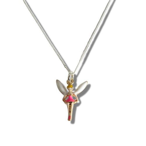 Charming Girls Pink Fairy Necklace in Sterling Silver - Perfect Gift for Any Occasion