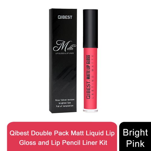 Qibest Double Pack Matte Liquid Lip Gloss & Lip Pencil Kit for Perfect Lips