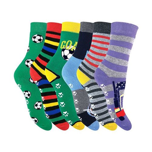 Kids Thermal Slipper Socks 6 Pack - Warm, Non-Slip Designs for Home Comfort