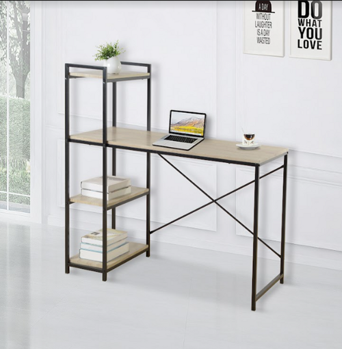 Stylish TAVOLO Home Study Desk with Dual Side Shelves - Oak Finish