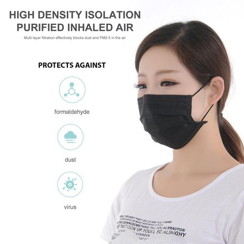 25 Pack Black Disposable Face Masks | 3-Ply Protection for Travel & Daily Use