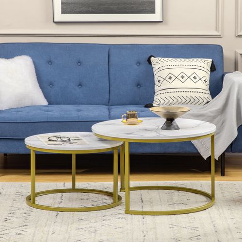 Stylish HOMCOM Marble Nesting Coffee Table Set for Living Room & Office