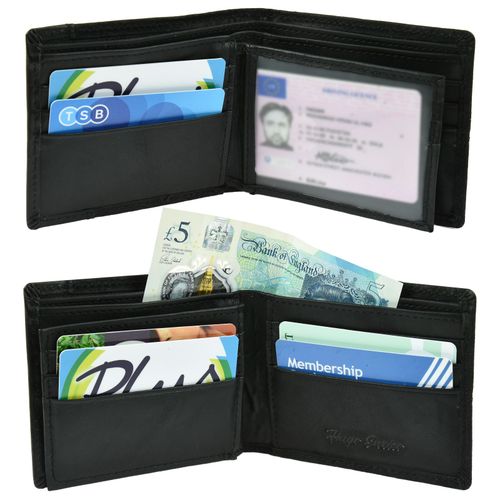 Stylish Hugo Enrico Bifold Wallet - Genuine Leather, Black, Double Stitch Design