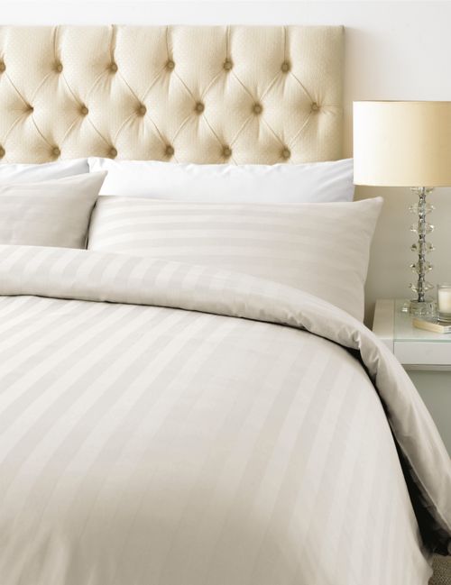 Luxury 800 TC Cotton Satin Stripe Duvet Cover & Pillowcase Set - Ivory