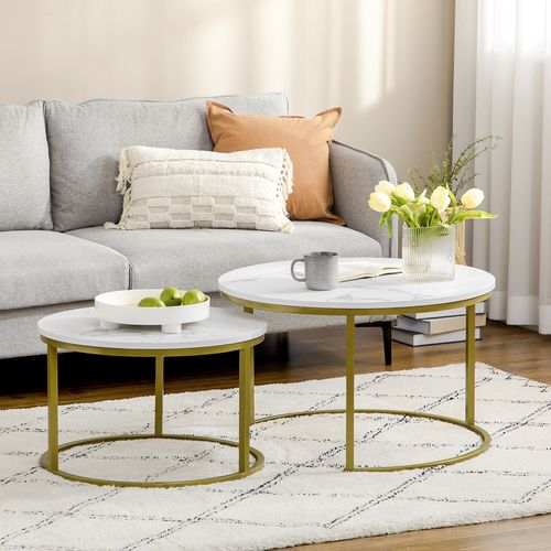 Stylish HOMCOM Marble Nesting Coffee Table Set for Living Room & Office