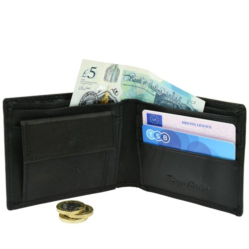 Hugo Enrico Black Bifold Leather Wallet - Stylish Coin Pouch & Card Holder