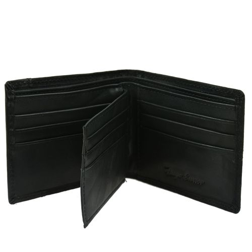 Stylish Hugo Enrico Bifold Wallet - Genuine Leather, Black, Double Stitch Design