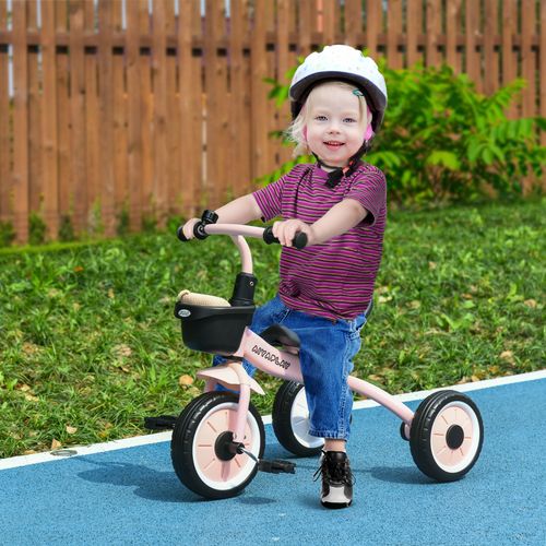 Adjustable Kids Trike with Basket & Bell - Pink Tricycle for Ages 2-5