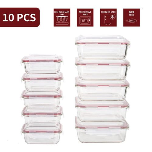 Vinsani 10-Pack Airtight Glass Meal Prep Containers - BPA-Free, Leakproof & Versatile