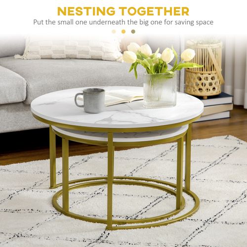 Stylish HOMCOM Marble Nesting Coffee Table Set for Living Room & Office