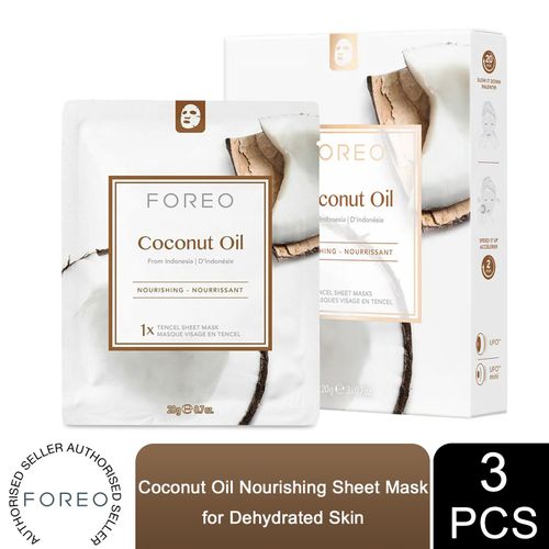 FOREO Coconut Oil Sheet Mask - Hydrating Tropical Facial Boost, 3 Pcs