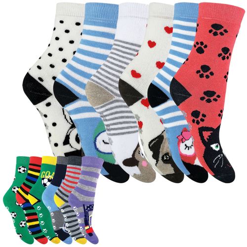 Kids Thermal Slipper Socks 6 Pack - Warm, Non-Slip Designs for Home Comfort